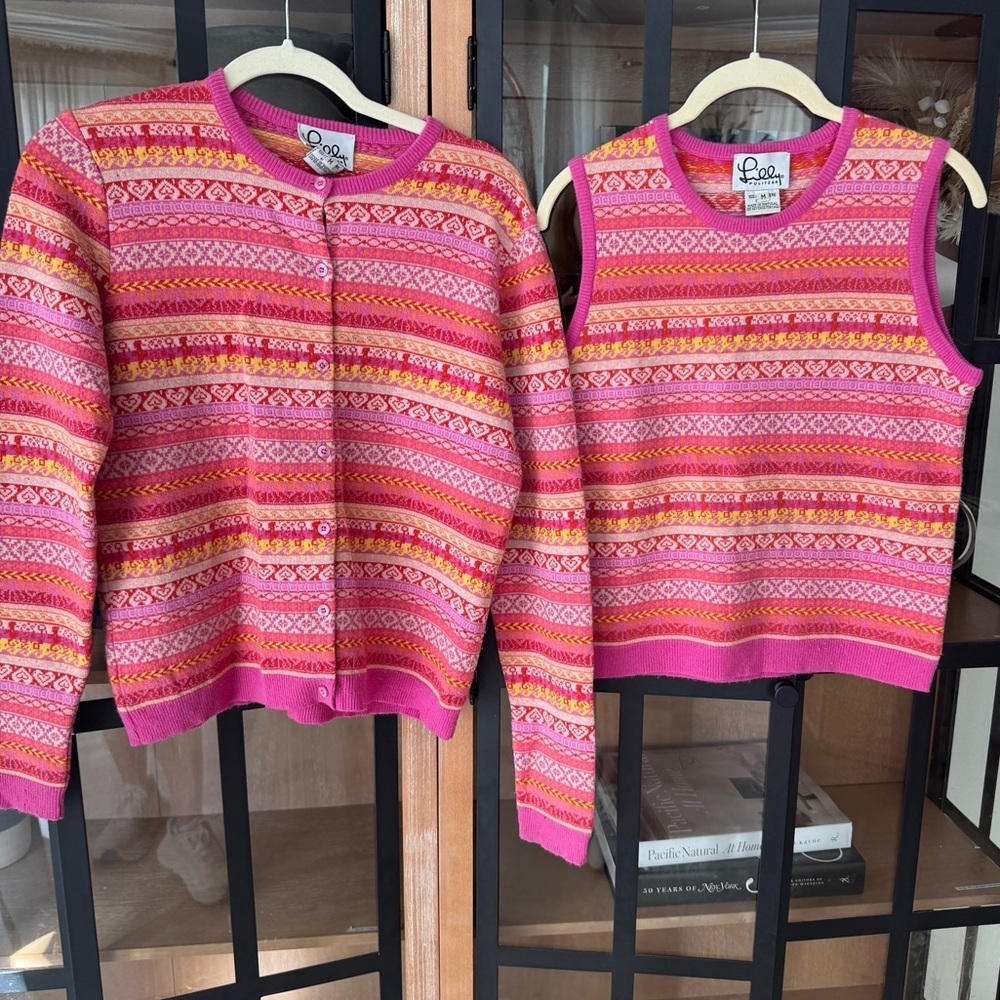 Vintage Lilly Pulitzer cashmere fair isle cardigan sweater colorful top set knit